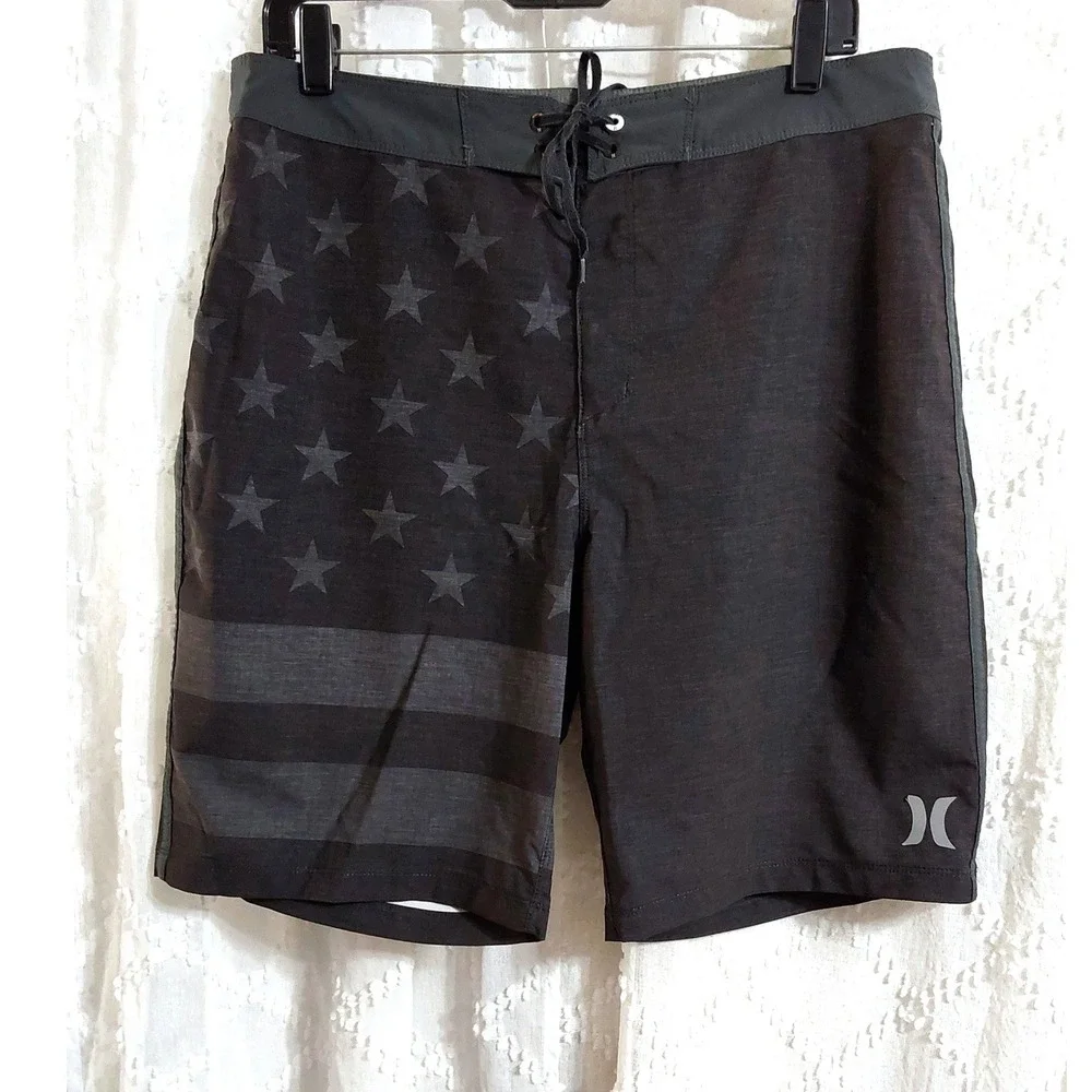 Hurley Phantom Board Shorts Mens 32 Charcoal Gray American Flag Stars Stripes